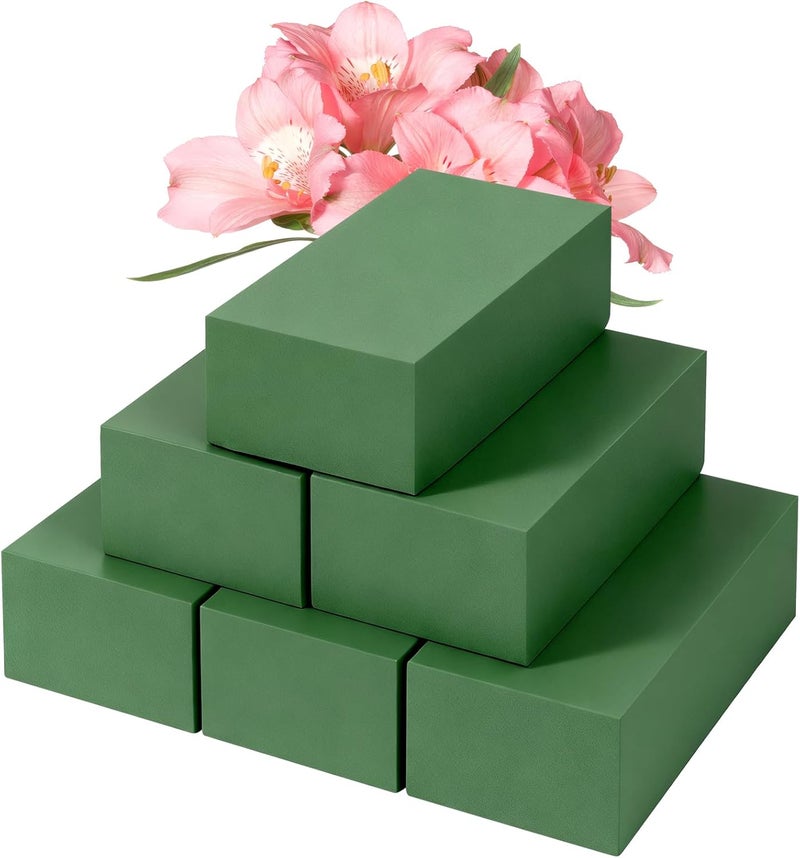 Mkobon 6 Pack Floral Foam Blocks, Green Plant Dry & Wet Flower Arrangement Foam for Fresh and Artificial Flowers, Decor for Wedding, Home, Garden (5.5"L x 3.1"W x 1.6"H) - Image 1